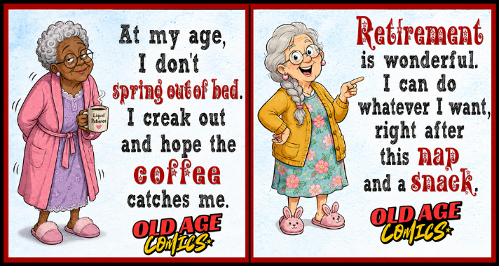 20 Elderly Lady Comics About Memory, Coffee, Naps, and Aching Knees for Grandma Laughs
